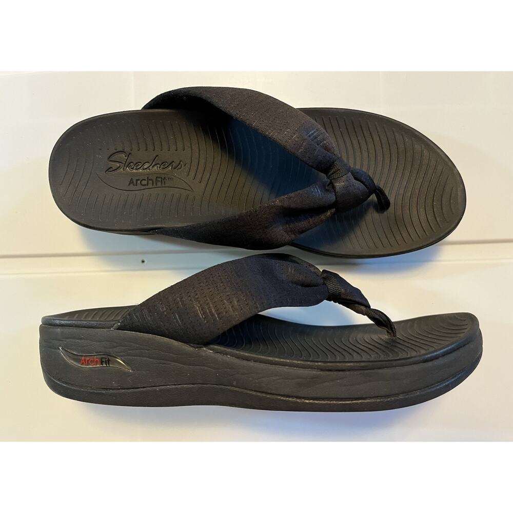 Skechers Black Arch Fit Sunshine Sandals Flip Flops 163312 Women Size 10 Comfort